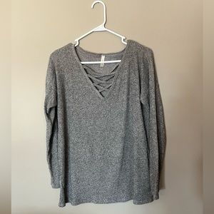 Women’s waffle knit criss cross long sleeve